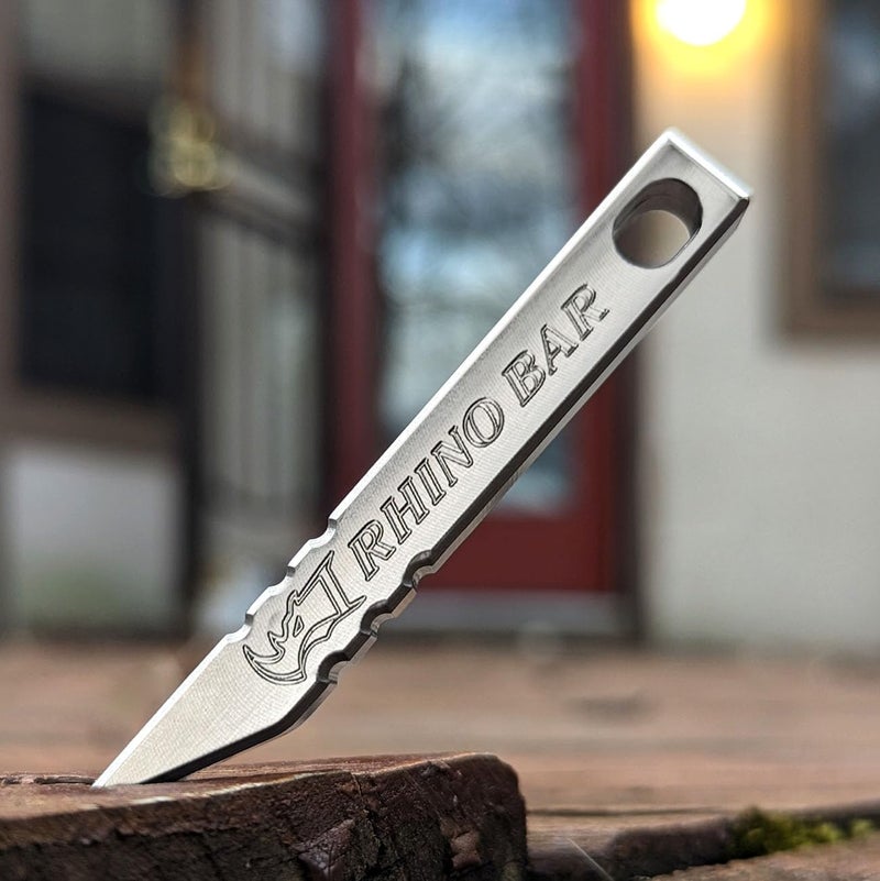 Milspin Store Rhino Bar EDC Stainless Steel Mini Pry Bar Multi tool Keychain with Screw Driver, Box Opener and Minimalist Tool Features, Made in The USA - Image 2